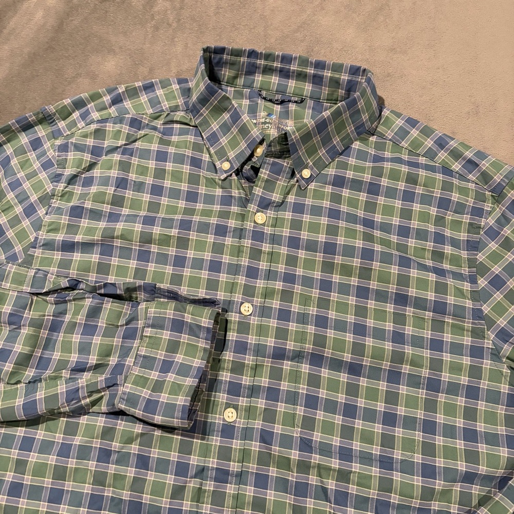 Vineyard Vines Shirt Mens Large Blue Plaid On The Go Performance BRR Button Down